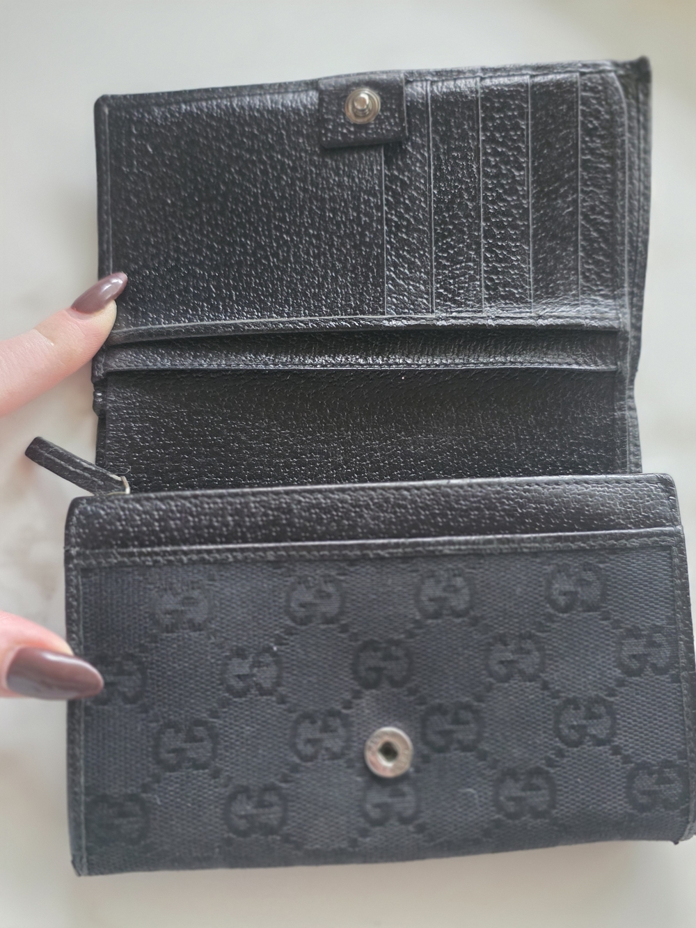 Gucci Black GG Monogram Canvas Leather Wallet Continental Bifold - Picture 3 of 13
